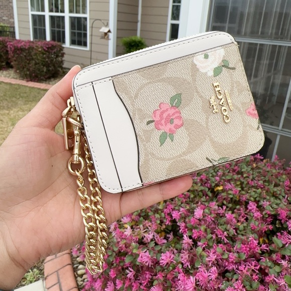 NWT Coach Zip Card Case In Signature Canvas With Floral Print - Picture 1 of 6